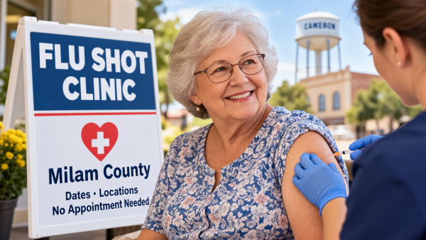Senior receiving a flu vaccination at a Milam County flu shot clinic